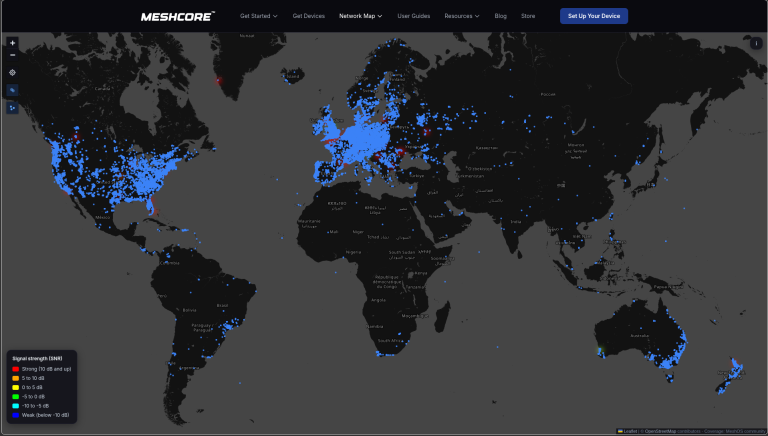 Meshcore communities mapped across the world, showing where people are already building their own resilient, community‑powered networks.